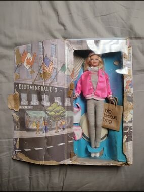 Barbie in Pink Jacket with Gray Outfit and Brown Bag
